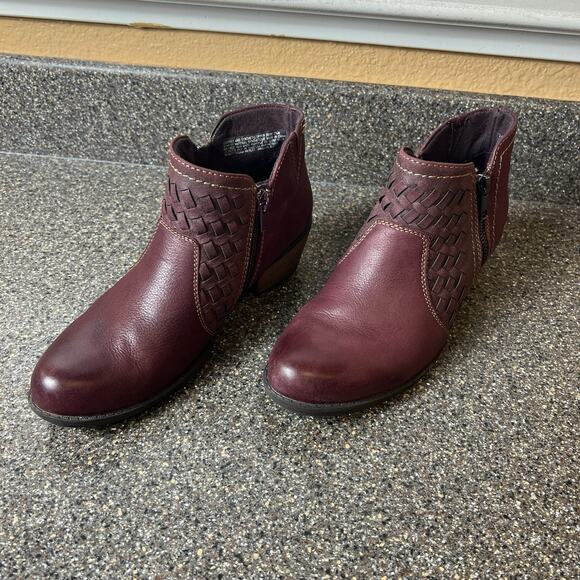 Earth Origins Merlot Leather Ankle Boots Heeled Womens 7.5M Comfort Casual Shoes - Picture 3 of 11